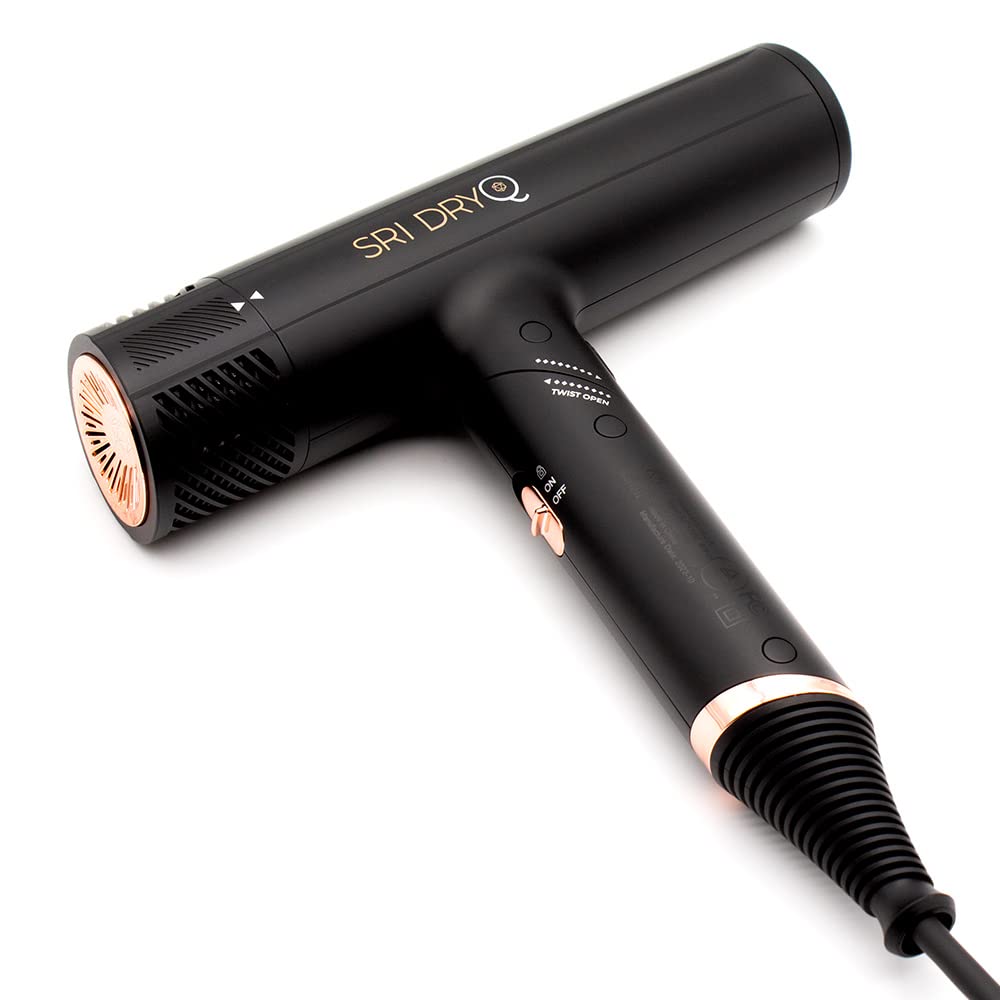 Skin Research Institute (SRI) DryQ “Smart” Hair Dryer - Super Lightweight - Foldable - Powerful, Quiet Motor - Infrared and Ionic Technology - 3 Free Magnetic Attachments - Intelligent Heat Control