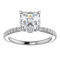 1.14 CT Asscher Engagement Ring Wedding Eternity Band Vintage Solitaire Antique 4-Prong-Setting Setting Silver Jewelry Anniversary Promise Vintage Ring Gift for Her