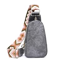 Chest Purse Fanny Pack Sling Bag for Women Hobo Crossbody Purses Hobo with Wide Guitar Strap Belt (grey-B)