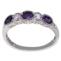 925 Sterling Silver Natural Amethyst and Diamond Womens Eternity Ring - Sizes 4 to 12 Available