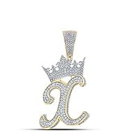 The Diamond Deal 10kt Two-tone Gold Mens Round Diamond X Crown Letter Charm Pendant 1-1/2 Cttw