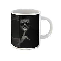 Coffee Mug Skull Evil Man Gesturing Silence Quiet Demon Devil Scary 11 Oz Ceramic Tea Cup Mugs Best Gift Or Souvenir For Family Friends Coworkers