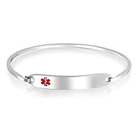 Customizable Engravable Identification Medical ID Sleek Bangle Bracelet For Women Stainless Steel 7 Inch