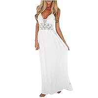 Summer Maxi White Dresses for Women, Ladies Casual Sexy Sleeveless Sling Vneck Flowy Swing Backless Long Dress