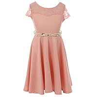 BNY Corner Cap Sleeve Illusion Lace Pearl Holiday Easter Party Flower Girl Dress