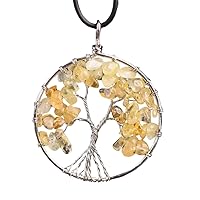 Tree of Life Pendant Necklace, 1.52 Inches, Natural Quartz Gemstones