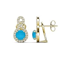Turquoise & Natural Round Diamond 1.78 ctw Women Infinity Halo Dangle Stud Earrings 14K Gold