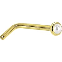 Body Candy Solid 14k Yellow Gold 2mm White Cultured Pearl L Shaped Nose Stud Ring 18 Gauge 1/4