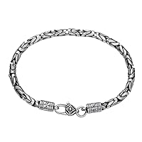 4mm 925 Sterling Silver Round Byzantine Link Chain Bracelet with Vajra Dorje Clasp for Men Boys 18/20cm