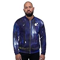 Unisex Bomber Jacket - Multi-colored Blue, Purple, White, Yellow Abstract Brushstroke Painted Design with white stars