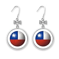 Chile National Flag Soccer Football Bow Earrings Drop Stud Pierced Hook