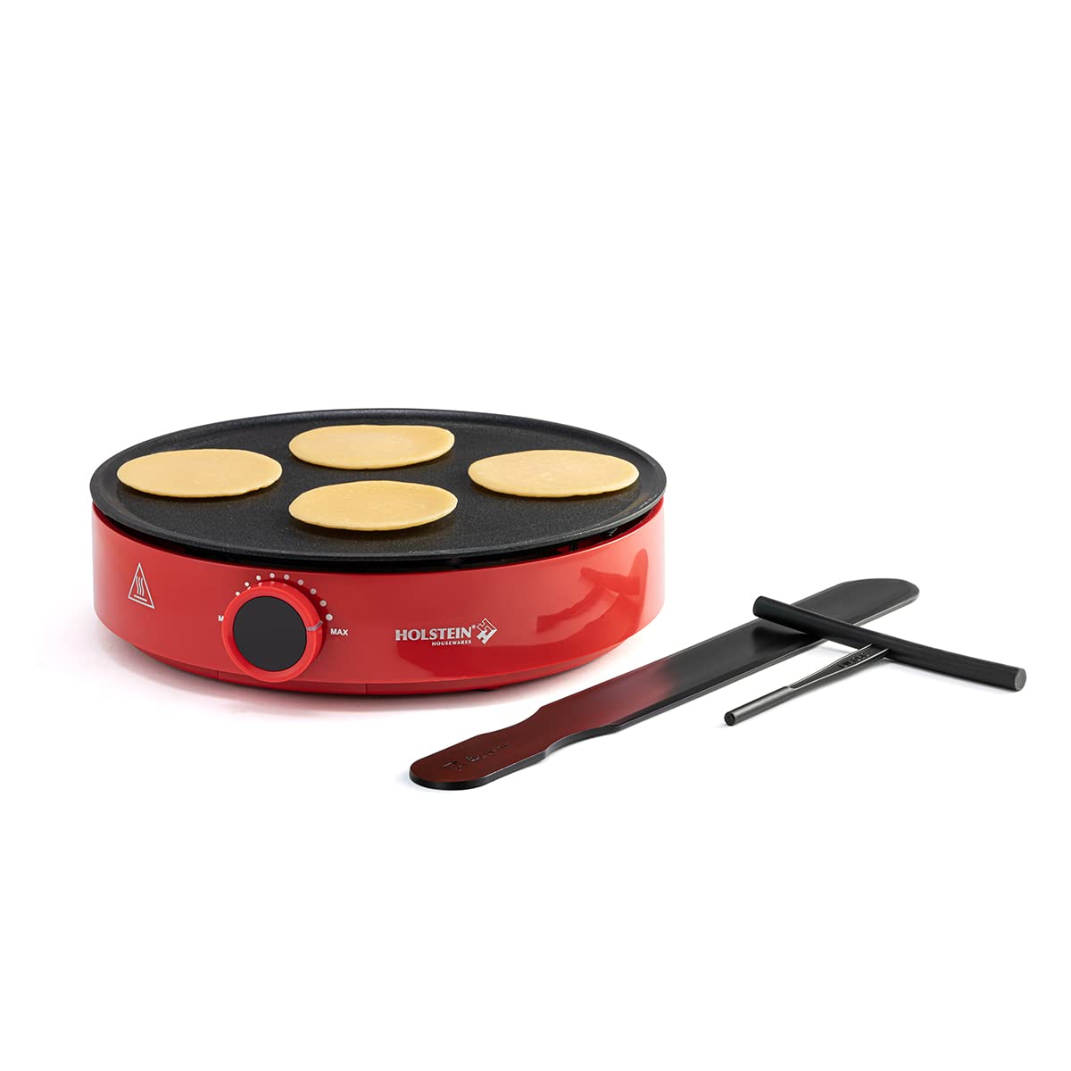 Holstein Housewares 12” Crepe Maker - Adjustable Temperature Control - Nonstick Griddle for Versatile Cooking of Crepes, Blintzes, Pancakes, Eggs, Bacon & More - Easy to Clean - Indicator Lights