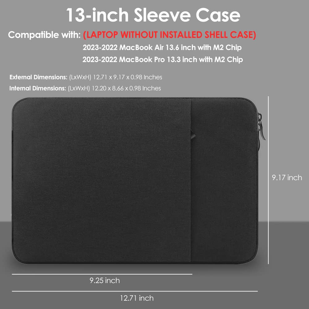 ProElife 13-Inch Laptop Sleeve Case for 2023 2022 MacBook Air 13.6 inch with Apple M2 Chip & MacBook Pro 13.3 inch with Apple M2 Chip Accessory Traveling Carrying Canvas Bag Cover Simple Case (Black)