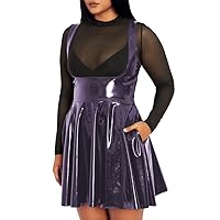 Plus Size Womens Bodycon Sexy Underbust Pleated Dress Wet PVC Leather Sleeveless High Waist A-line Mini Dress