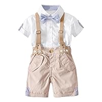Dressy Daisy Baby Toddler Little Boys Suspenders Suit Summer Formal Outfit 4 Pieces Set with Bowtie, Khaki