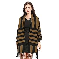 Tassel Streetwear Autumn Knitted Women Striped Cardigan Cloak Shawl