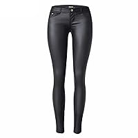 Vegan Leather Stretchy Pants Fashion Low Waisted Shaping for Women Stretchy Solid Black Club Leggings Pants