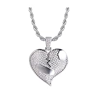 Iced Out Heart Pendant 18k Gold Plated Lab Diamond Hip Hop Necklace Silver Color Copper Pendent for Men Women Jewelry with Stainless Steel Rope Chain
