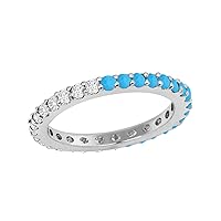 925 Sterling Silver Round 2 MM Turquoise Full Eternity Stackable Band Ring Gift For Her