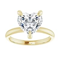 10K Solid Yellow Gold Handmade Engagement Ring, 3 CT Heart Cut Moissanite Diamond Solitaire Wedding/Bridal Rings for Women/Her, Half-Eternity Anniversary Ring