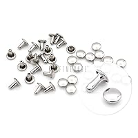 CRAFTMEMORE 100 Sets Double Cap Rivets Leather Rivet Tubular Metal Rapid Rivet Studs for Leather Craft VTDC (6 mm Cap, Silver)
