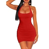 ZileZile Women's Sexy Bodycon Sleeveless Backless Ruched lace-up Cocktail Party Dresses Club Dress