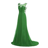 Women Beaded Evening Prom Dress Long Illusion Formal Party Gown