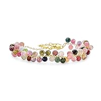 Spiritual Multicolor Colorful Healing Gemstone Yoga Chakra Bangle Small Wrist Dainty Faceted Stagger Rainbow Tourmaline Caviar Seed Beads Bracelet Earrings for Women 18K Yellow Gold Plated Adjustable