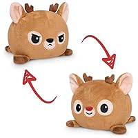 TeeTurtle - The Original Reversible Reindeer Plushie - Red Nose - Cute Sensory Fidget Stuffed Animals That Show Your Mood