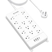 TROND Surge Protector Power Strip 10 ft Cord - Long Extension Cord, 4000J, 13 Widely Outlets 4 USB Ports(1 USB C), Flat Plug, Wall Mountable, 1875W, Home Gaming Dorm Room Essentials, ETL Listed, White