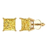 2.9ct Princess Cut Solitaire Natural Yellow Citrine Unisex Stud Earrings 14k Yellow Gold Screw Back conflict free Jewelry