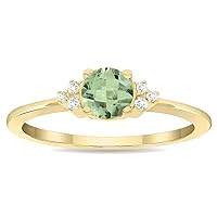 Women's Round Shaped Green Amethyst and Diamond Half Moon Ring in 10K Yellow Gold