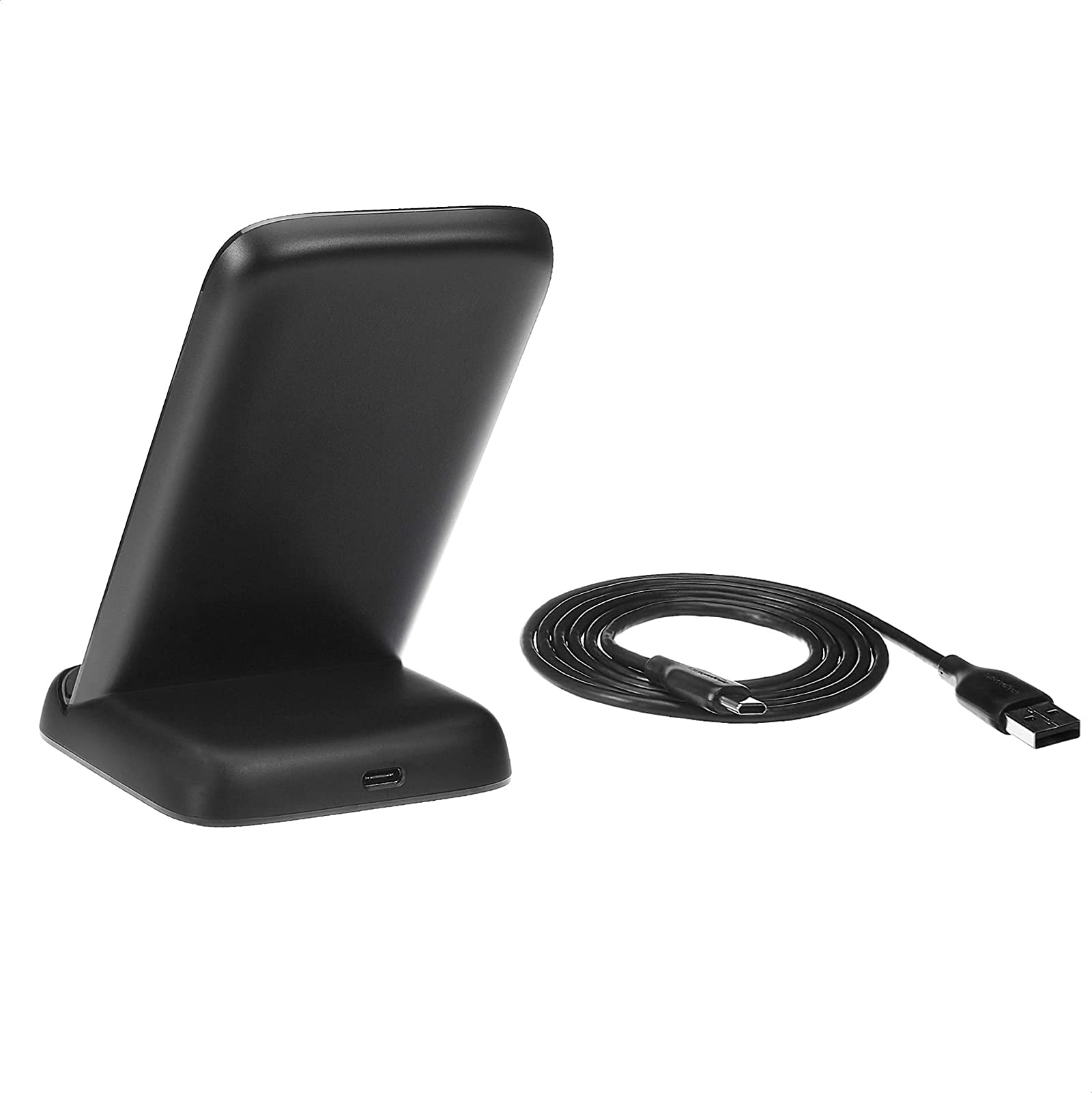 Amazon Basics 10W Qi Certified Wireless Charging Stand (iPhone 14/13/12/11/X, Samsung) - with USB Cable (No AC Adapter), Black