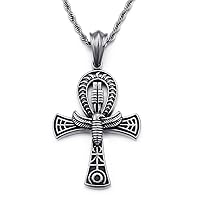 Stainless Steel Egyptian Ankh Cross Pendant Necklace Jewelry for Men Women,22-24 inch Rope Chain