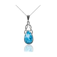 Larimar Stone Teardrop Ocean Blue Pendant with Italian Sterling Silver Chain Necklace