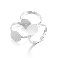 20Pcs/Pack Metal Blank Rings Adjustable Flat Ring 10 mm Blank Ring Base for Jewelry Finding Accessories (Silver)