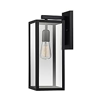 Globe Electric 44176 Bowery 1-Light Outdoor and Indoor Wall Sconce with a Matte Black Finish and Clear Glass Panes Shade, Weather Resistant Technology