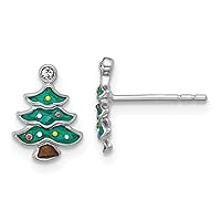 Ss Rhodium Plated Green Enamel Crystal Christmas Tree Post Earrings Measures 10.6x7.9mm Wide Jewelry for Women