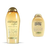 Smoothing + Coconut Coffee Body Cream 19.5 oz & Anti-Hair Fall + Coconut Caffeine Strengthening Conditioner with Caffeine, Coconut Oil & Coffee Extract, 13 Fl Oz