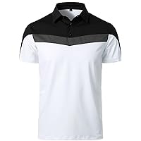HOOD CREW Men’s Short Sleeve Active Polo Shirts Stylish Patchwork Golf Shirts Regular fit