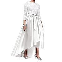 High Low Satin Mother of The Bride Dresses Lace Applique Formal Evening 3/4 Sleeve Plus Size for Wedding Guest Dresses