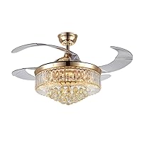 Ceiling Lamp Ceiling Fans with Lamp Modern Simple Fan Light K9 Crystal Control Ceiling Fan Light Invisible Blade Ceiling Fan Indoor Lighting/Gold