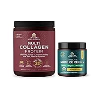 Ancient Nutrition Multi Collagen Protein Powder, Unflavored, 40 Servings + Organic Supergreens Powder, Mango, 12 Servings