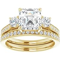 2 CT Asscher Cut Moissanite Engagement Ring Set Solitaire Moissanite Ring Promise Gifts for Her Moissanite Ring Three Stone