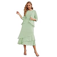 Mother of The Bride Dresses with Jacket 2 Piece Wedding Guest Dress Ruffles Scoop Mother of The Bride Dress Chiffon