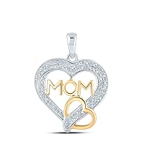 10K Two-tone Gold Diamond Heart Mom Pendant 1/4 Ctw.