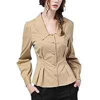Long Sleeve Shirt Women Autumn High Waist Slim Office Ladies Work Wear Tops