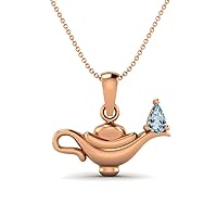 MOONEYE Dainty Aladdin Lamp Charm Necklace 925 Sterling Silver 5x3 MM Pear Shape Aquamarine Women Pendant Necklace