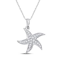 10kt White Gold Womens Round Diamond Starfish Nautical Pendant 1/4 Cttw