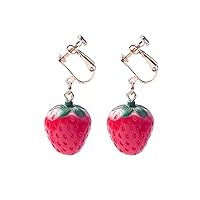 Strawberry Shape Earless Hole Ear Clip Interesting Fruit Acrylic Female Earrings Useful and practical